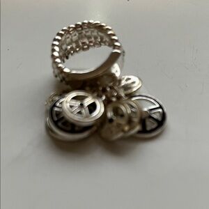 Silver Ring with Peace Sign Charms